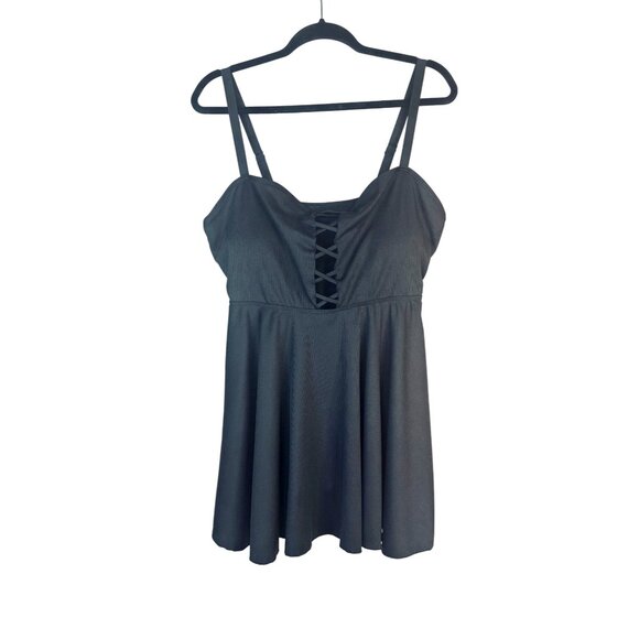 NEW Black 4XL Plus Size Swim Dress Adjustable Straps & Lace-Up Front Design - Picture 7 of 12